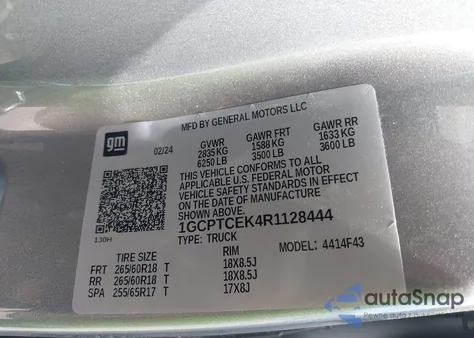 2024 Chevrolet Colorado 4Wd Lt from USA, damaged, VIN 1GCPTCEK4R1128444